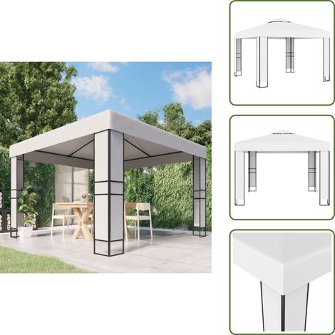 The Living Store Tonnelle avec toit double 3x3 m Blanc - Parasol extérieur (1/5)