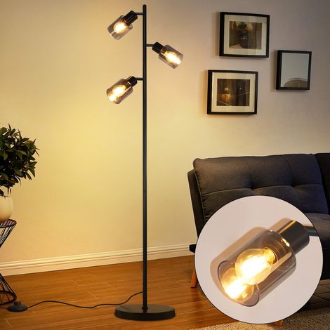 Lampadaire Vintage Salon Noir : Lampe sur Pied Industriel avec 3 (1/5)