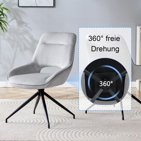 Set de 2 chaises de salle à manger pivotantes 360° en velours gris clair, piètement métal noir laqué 4 pieds, tissu velours respirant, idéal pour salle à manger moderne. (1/5)