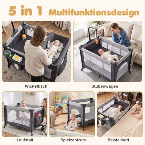 5-in-1 Baby Pack and Play with Mattress - Black (1/5)