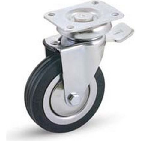 1PZ RUOTE A FORCELLA IN GOMMA CON PIASTRA GIREVOLE E FRENO "155BIS" - mm.60x23 piastra mm.64x50 mm.93h. port. Kg.60