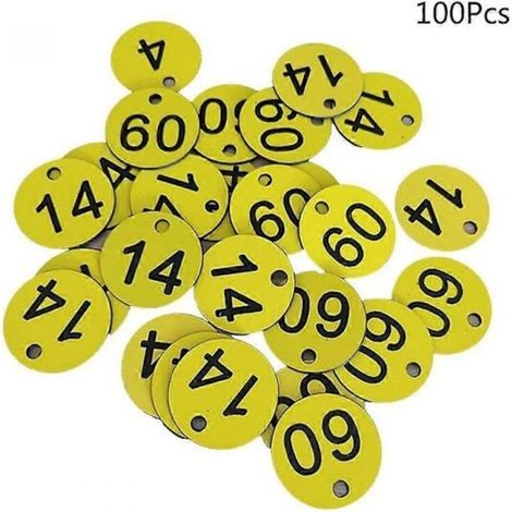 100 étiquettes d'identification en plastique numérotées de 1 à 100, gravées et colorées, pour porte-clés, couleur jaune (fdW AIR).