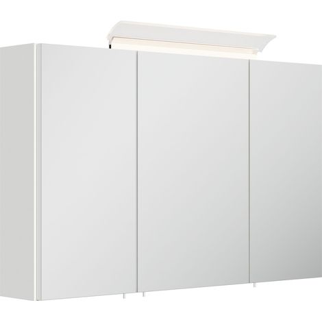 Spiegelschrank 100cm inkl. Design LED-Lampe und Glasböden weiss hochglanz