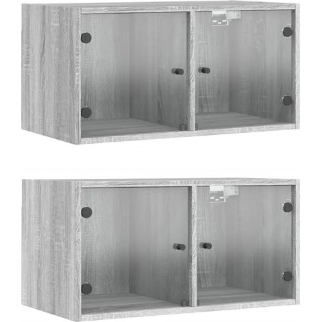 Maison Exclusive - Mobili a Muro con Ante in Vetro 2pz Grigio Sonoma 68,5x37x35 cm