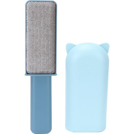 Brosse double face anti-peluches avec couvercle de rangement, bleue, portable pour vêtements (1/5)