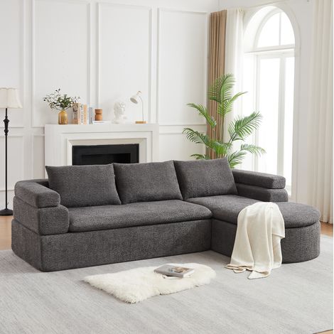 Ecksofa L 260x170x65 cm aus Chenille in Anthrazit, Chaiselongue für Wohnzimmer – MEUBLIV (1/5)