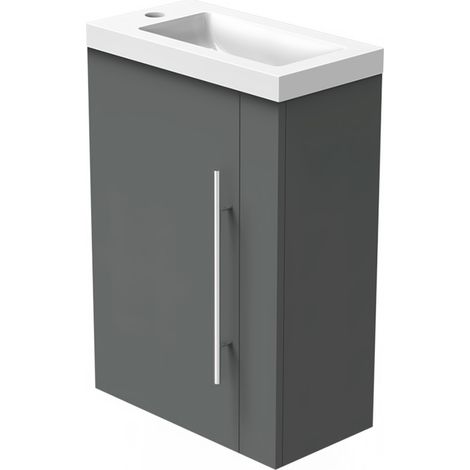 Ocean Meuble Lave-Mains Moderne à Suspendre avec lavabo, Meuble de Rangement avec Une Porte et 2 étagères 440 mm / Arthracite