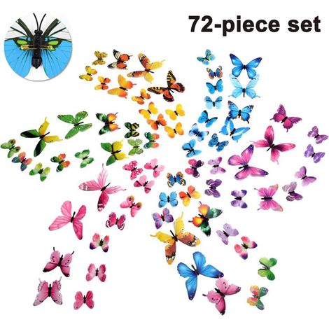 72 autocollants muraux papillons 3D amovibles pour la décoration de la maison, de la chambre d'enfant et de la chambre à coucher. (1/4)