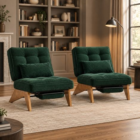 Sillón relax reclinable 127 x 73 x 90 cm de tela acanalada verde oscuro FloraGrace (1/5)