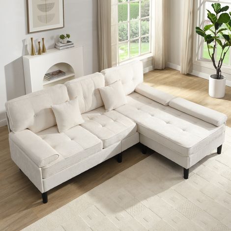 Sofá esquinero 195/149 cm beige claro de chenilla con otomana modular (1/5)