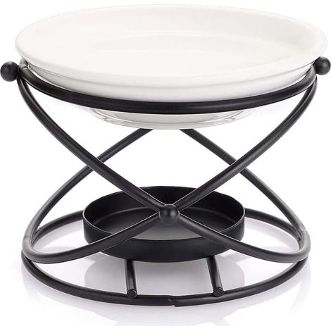 Brûleur à Huiles Essentielles en Métal Noir avec Bol Céramique Bougeoir Décoratif pour Maison (1/4)