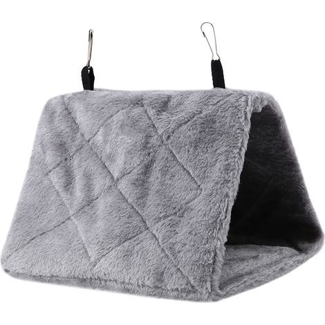 Tente de cage à suspendre pour hamac en peluche douce pour oiseaux, perroquet, lit chaud d'hiver, jouet pour animaux de compagnie (gris S) (1/5)