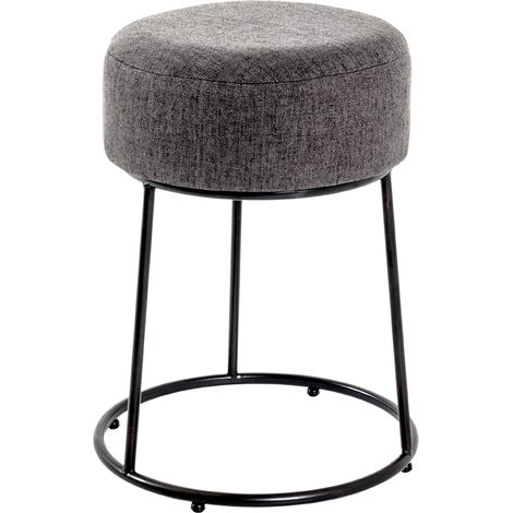 Pouf rond 34x46 cm en tissu anthracite et métal noir (1/2)