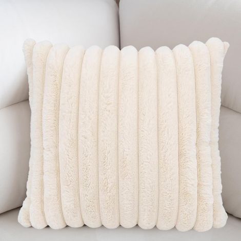 Housse Coussin Beige,45 45 cm, Housses De Coussin en Peluche en Fausse Fourrure Décorative Douce à Rayures Moelleuses pour Salon,Canapé,Chambre à Coucher, Décoration De Voiture (1/3)