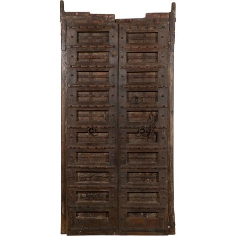 Porte en bois massif et en fer pour l'intérieur ou l'extérieur médiévale ancienne coulissante