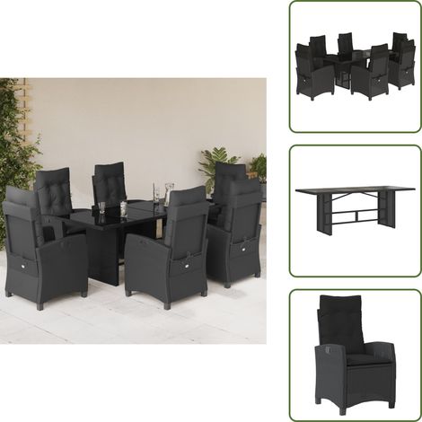Poltrone da giardino - vidaXL Set da Pranzo da Giardino 7 pz Nero con Cuscini in Polyrattan - Tavolo da esterno