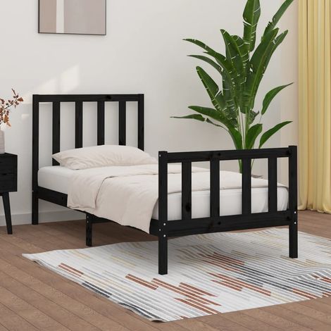 Cadre De Lit Moderne: Simple - Lit Simple - Noir Bois massif 75x190 cm Petit simple Chic-620872 (1/4)