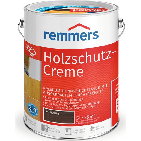 Remmers Holzschutz-Creme 3in1 palisander, 5 Liter, tropffreie Holzlasur für aussen, 3facher Holzschutz mit Imprägnierung + Grundierung + Lasur