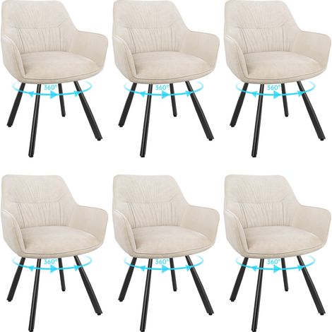 LEWE Lot de 6 Chaise Pivotante à 360°, Chaise Salle à Manger Scandinave, Fauteuil de Cuisine en Velours, Kaki
