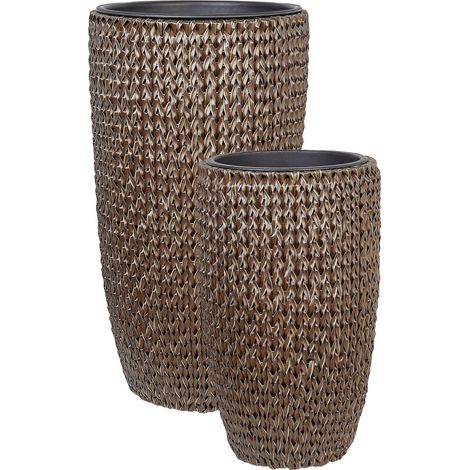 Set mit 2 Blumentöpfen CEDRUS 37/45 cm Braun Polyrattan
