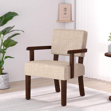 Loungesessel mit Armlehnen aus Holz, bequemer Leinenstoff, beige (1/5)