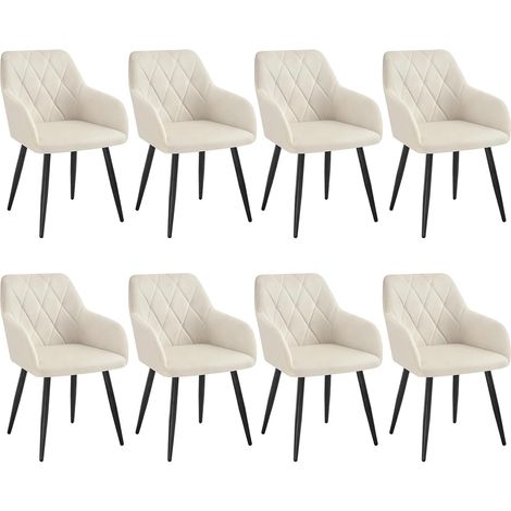 WOLTU Set di 8 Sedie da Pranzo Sedie da Cucina con Gambe in Metallo per Sala da Pranzo, Velluto, Crema