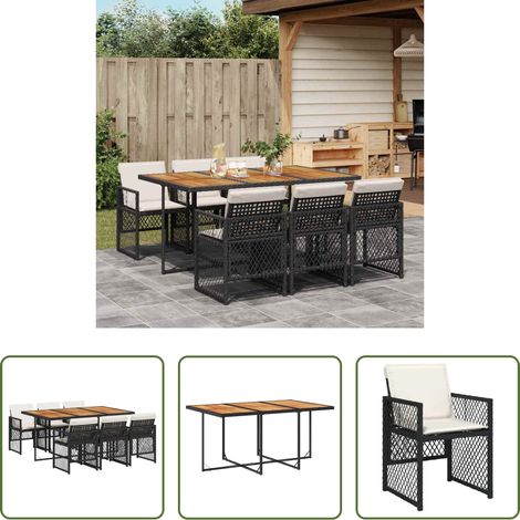 Essgruppe -  7-tlg. Garten-Essgruppe mit Kissen Schwarz Poly Rattan (1/5)