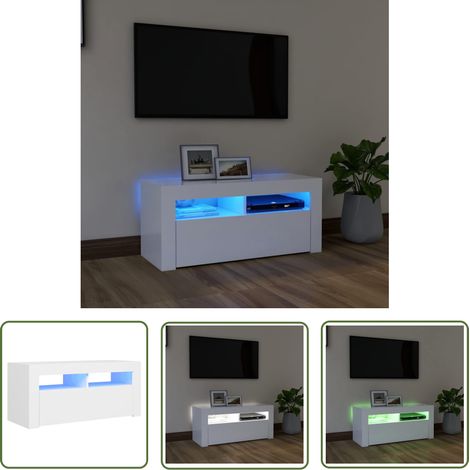 The Living Store Meuble TV avec lumières LED blanc 90x35x40 cm - Meuble Tv - Meuble Téléviseur - Armoire Tv - Télévision - Led (1/5)