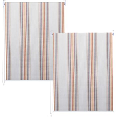 Lot de 2 stores à enroulement HHG-474, store à enroulement latéral, 120x230cm protection solaire opaque, gris/brun/orange