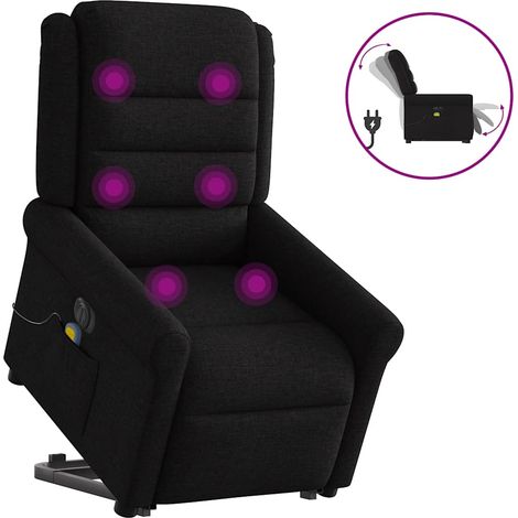 Elektrischer Massagesessel mit Aufstehhilfe Schwarz Stoff