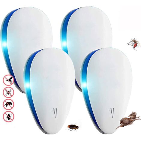 Elektronisches Ultraschall-Mückenabwehrgerät, wehrt auch Mäuse, Fliegen und Spinnen ab sicher für Tiere und Menschen (4er-Packung) (1/5)