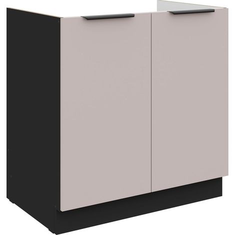 Küchen Spülenunterschrank 80 cm Küche ARONA Kaschmir beige matt + Schwarz matt Küchenzeile Küchenblock Küche Einbauküche (1/5)