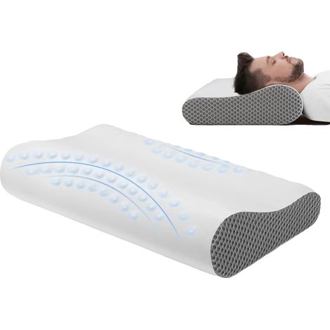 Coussin de soutien cervical, design ergonomique, housse évacuant l'humidité, Gris Clair (1/2)