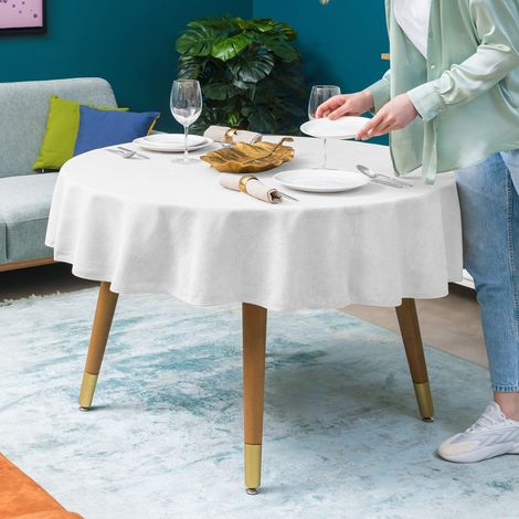 Nappe ronde 140cm – Tissu épais résistant à l’usure – Résistante à la chaleur et à la pression - tache lavable en coton et lin – Pour intérieur et extérieur - Blanc (1/5)