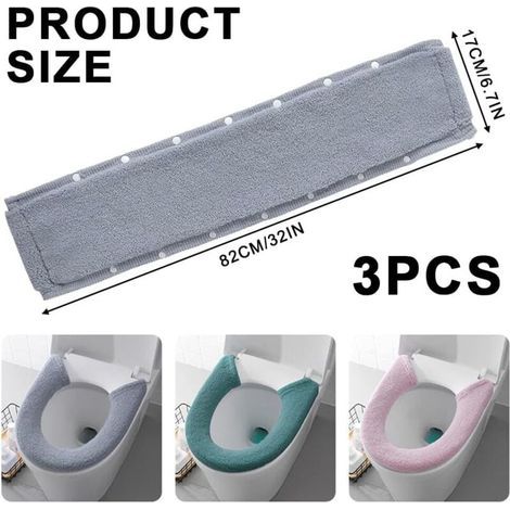Lot de 3 housses de siège de toilette douces et plus épaisses, style bouton 3 couleurs, tapis de fermeture réutilisable lavable pour salle de bain, tapis de siège de toilette universel, garde au chaud (1/3)