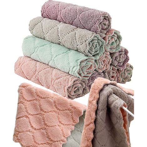 Chiffon Cuisine - Velours Corail Microfibre Double Face Non Pelucheux - 26 x 16 cm - Lot de 12 (1/5)