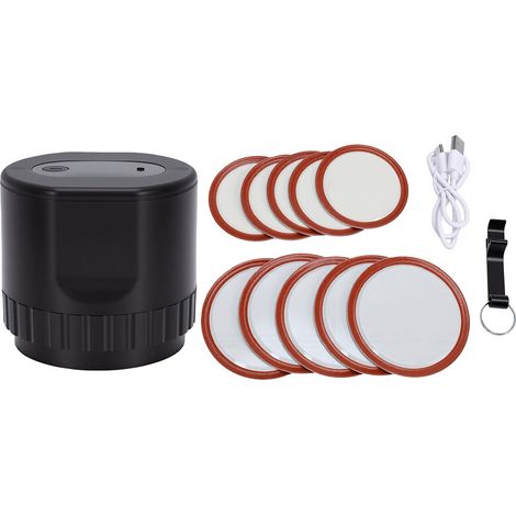 Machine sous vide électrique portable et rechargeable pour bocaux Mason à large ouverture, avec écran LED et 10 couvercles inclus (106 x 106 x 120 mm). Couleur : noir. (1/5)