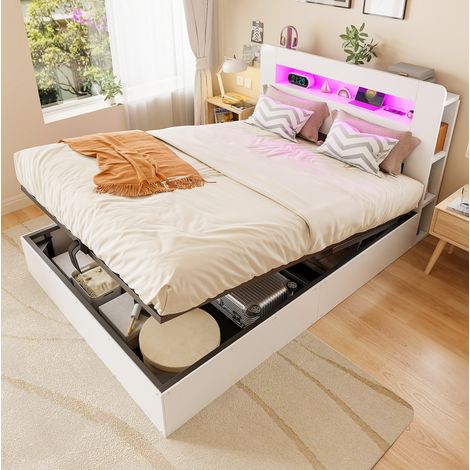 Bett Doppelbett Stauraum 140x200 Holz Weiß HAVRYA (1/5)
