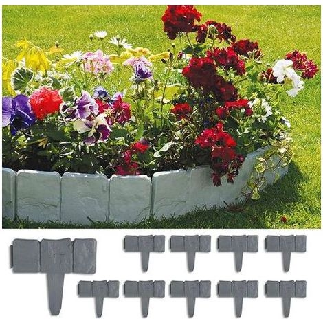 Bordure de Jardin 2,5m (Lot de 10) - Bordure de Pelouse Effet Pierre Grise pour Décoration Extérieure et Aménagement Paysager (1/5)