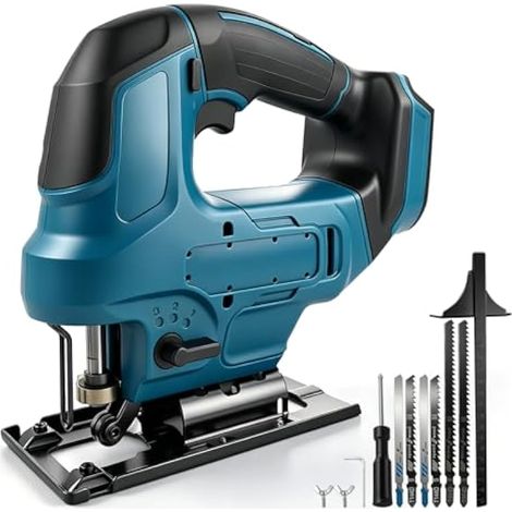 Scie sauteuse sans fil pour Makita 18 V, scie sauteuse excentrique électrique sans balais avec lumière LED, réglage de la vitesse en continu, angle de coupe d'onglet ±45°, 6 lames de scie à tige en T (1/5)