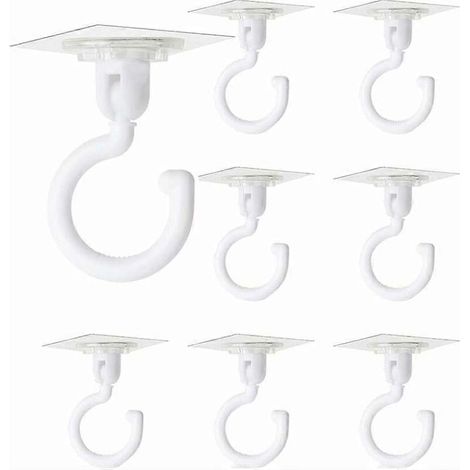 Lot de 8 crochets adhésifs blancs transparents rotatifs à 360°, puissants et faciles à fixer au plafond et au mur, sans perçage, pour salle de bain et toilettes. (1/5)