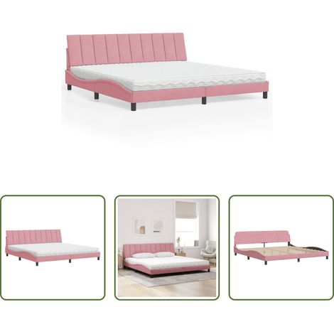 Matelas en mousse -  Lit avec matelas Hanko rose 200x200 cm velours (1/5)