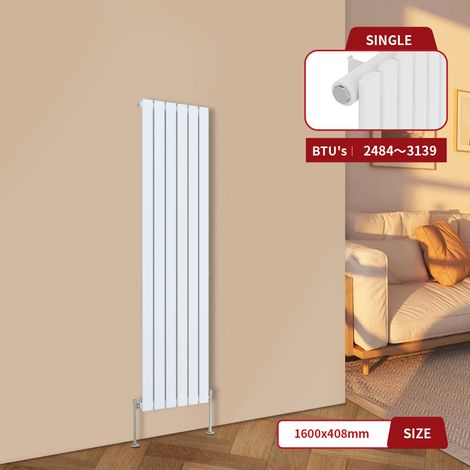 Warmehaus White Central Heating Radiator Flat Panel Vertical Single 1600x408mm (1/4)