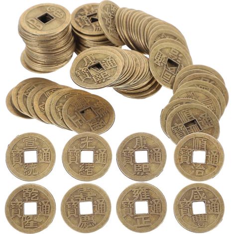 100 pièces de 2,4 cm de pièces de Feng Shui chinoises rétro, pièces de divination Ching, pièces de chance, de succès et de prospérité pour la maison (style aléatoire)-2.40X2.40X0.10CM (1/4)
