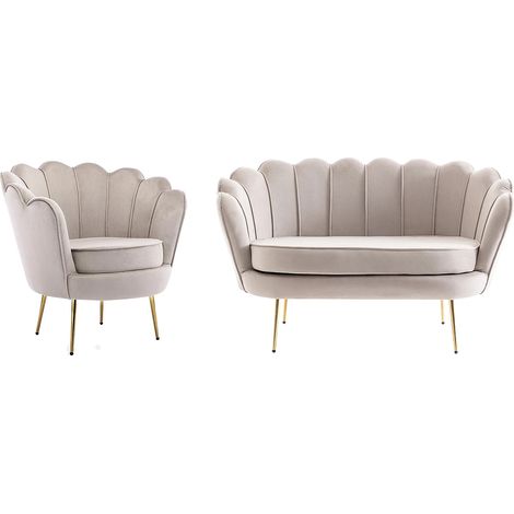 Canapé 2 places et fauteuil coquillage en velours taupe DANDELION de Pascal Morabito (1/5)