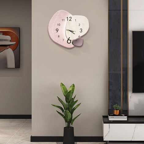 Geräuschlose kreative Wanduhr, dekorative analoge Quarz-Wanduhr mit Batterie für Schlafzimmer, Wohnzimmer, Küche und Büro (hellrosa, 40 x 37 cm) (1/5)