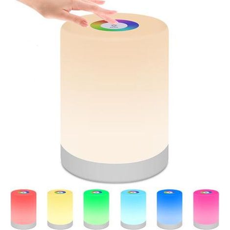 SABIR Lampe de Table de Chevet Intelligente, Commande Tactile Dimmable, Rechargeable par USB, Portable, Changement de Couleur RGB pour les Enfants, Chambre, Camping — (1/4)