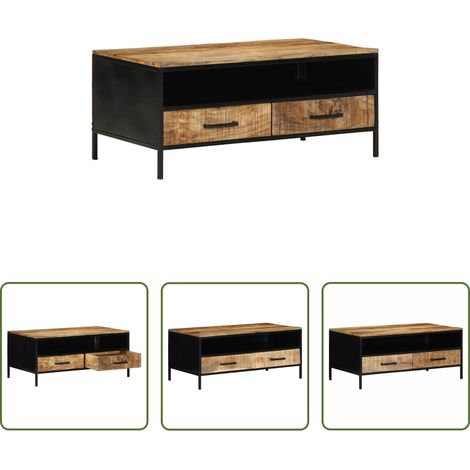 Holz Couchtisch -  Couchtisch Braun 90 x 50 x 40 cm Massives Mango Holz und Metall (1/5)