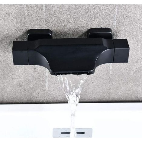 An der Wand montierter Wasserfall-Badewannen-Mischbatterie, Badewannenarmatur, an der Wand montierter Wasserfall-Duschkopf, heißes und kaltes Badewannenarmatur (schwarz) (1/4)