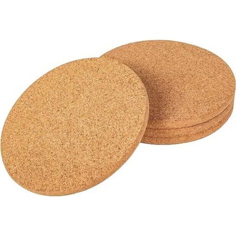 Paquete de 4 agarraderas de corcho para ollas, agarraderas redondas resistentes al calor, almohadillas de cocina multifuncionales, madera natural (1/5)
